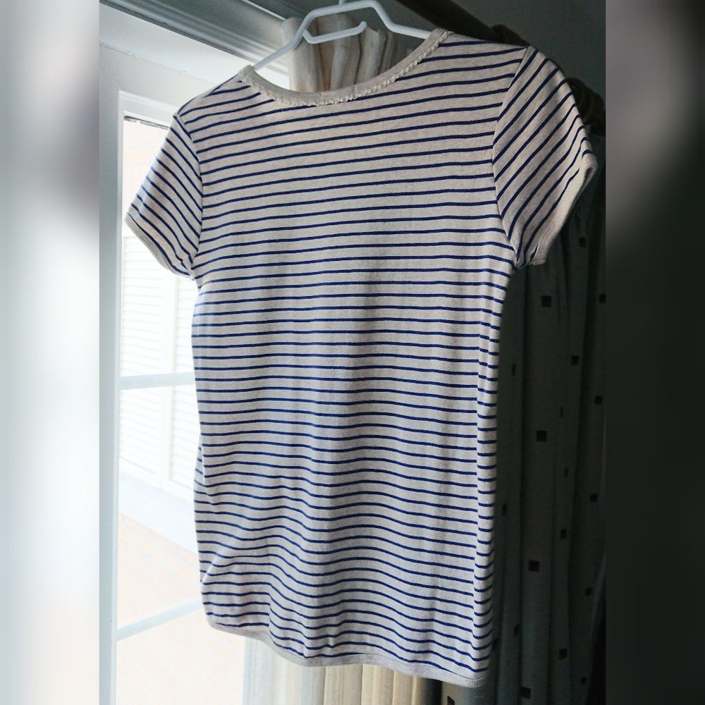 Striped Crochet Trim T-Shirt + White Pleated Mini Skirt Set - Picture 10 of 16
